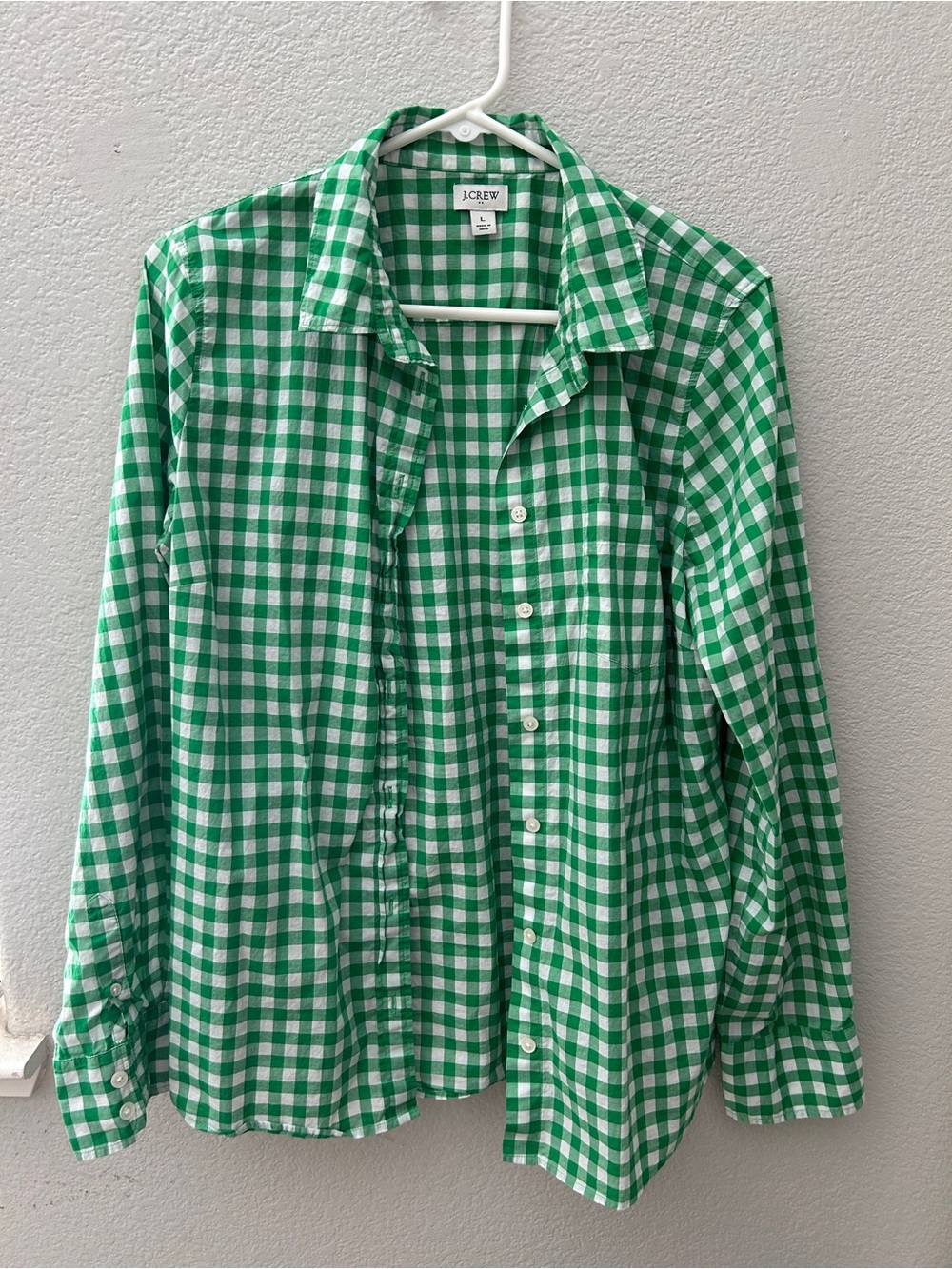 J. Crew Green and White Gingham Button-Down Shirt